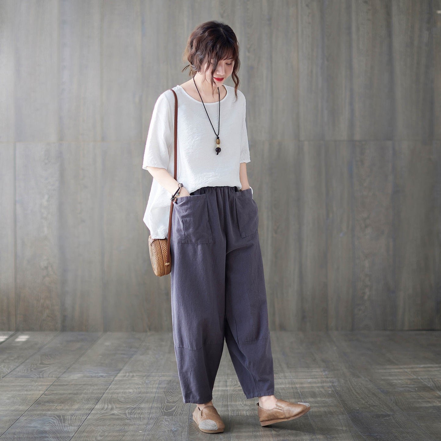 Purple Baggy Linen Pants C1874