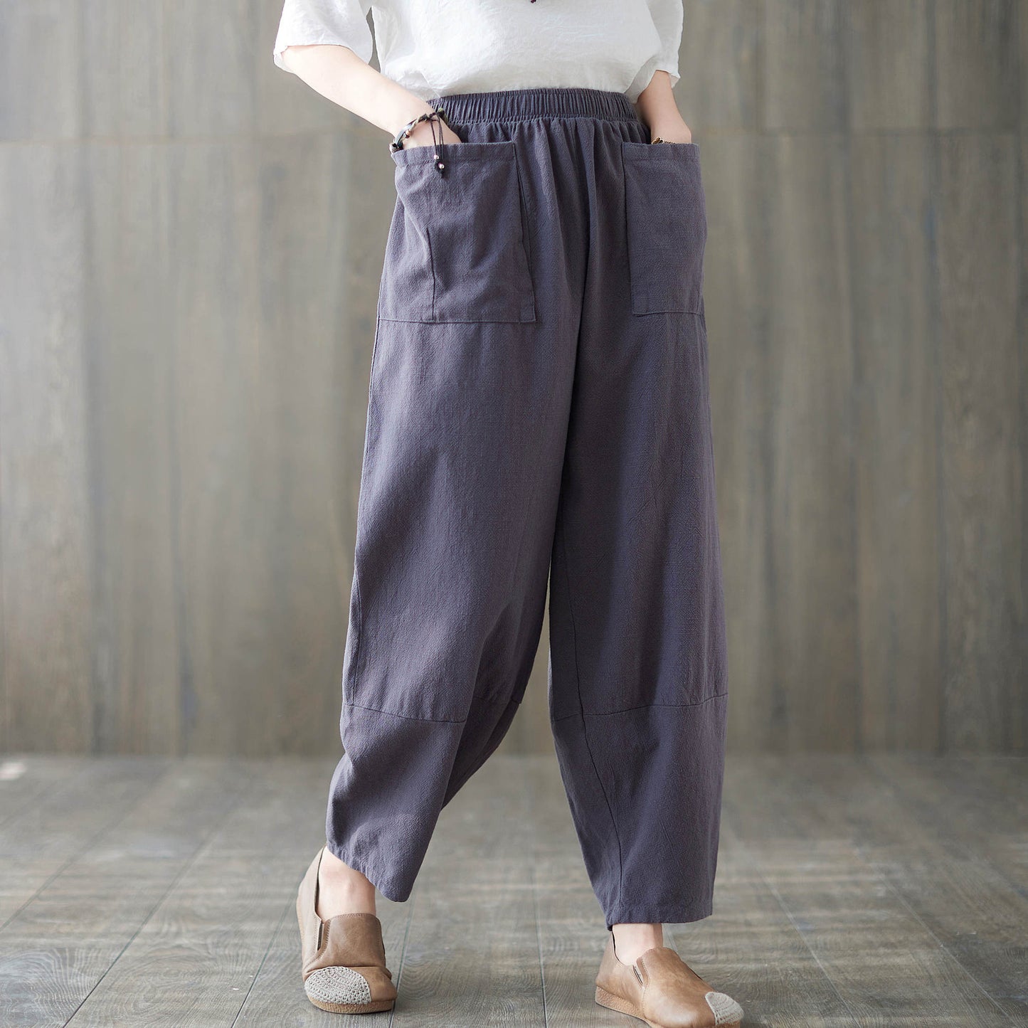 Purple Baggy Linen Pants C1874