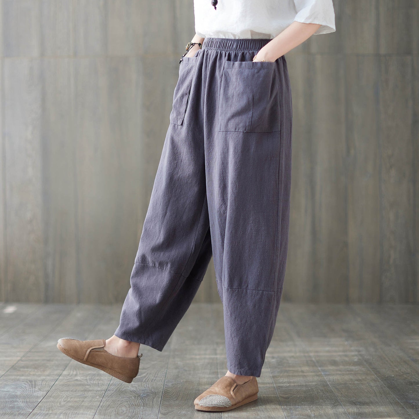 Purple Baggy Linen Pants C1874