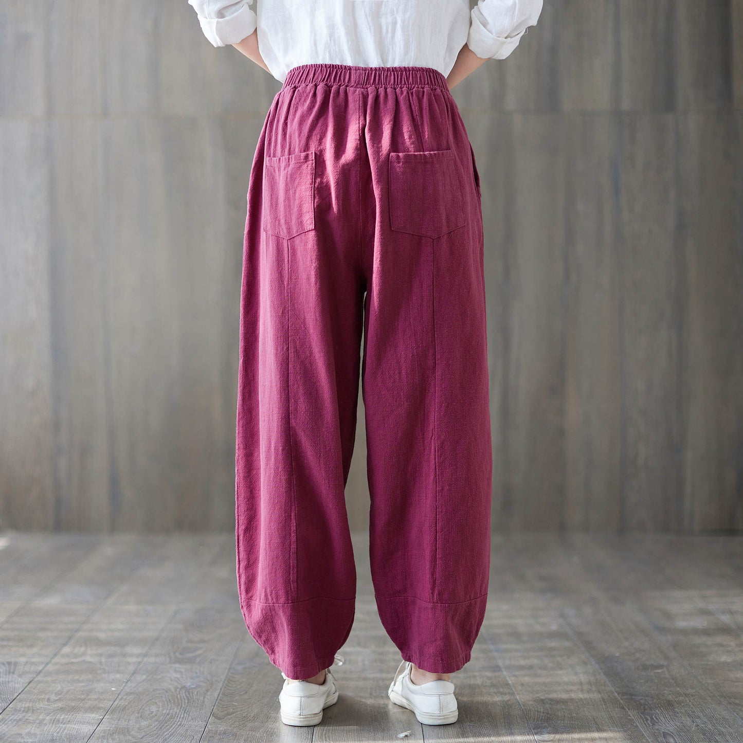 Soft Casual Elastic Waist Baggy Pants C1873