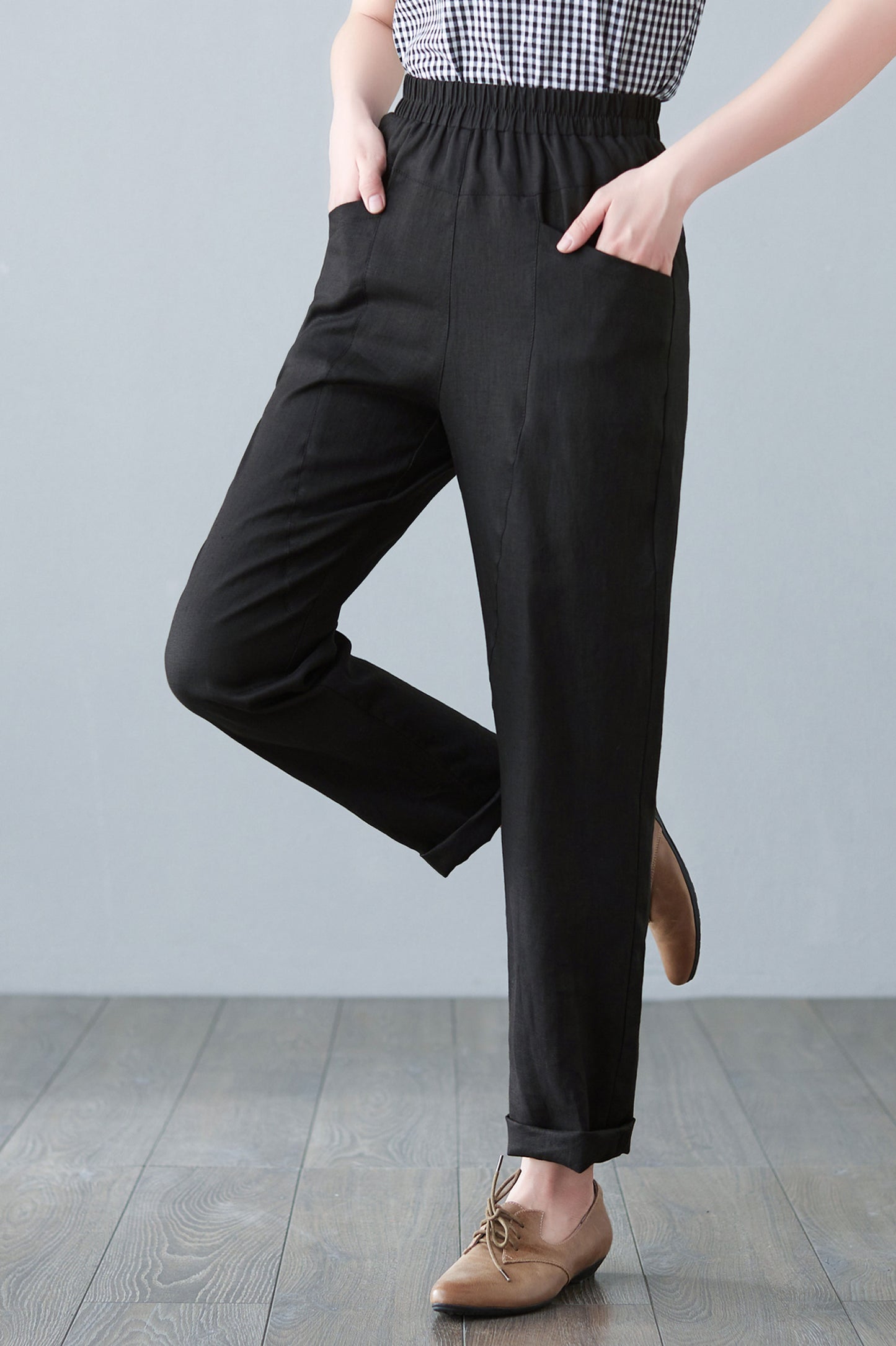 Black Large Size Linen Causal Pants C2644