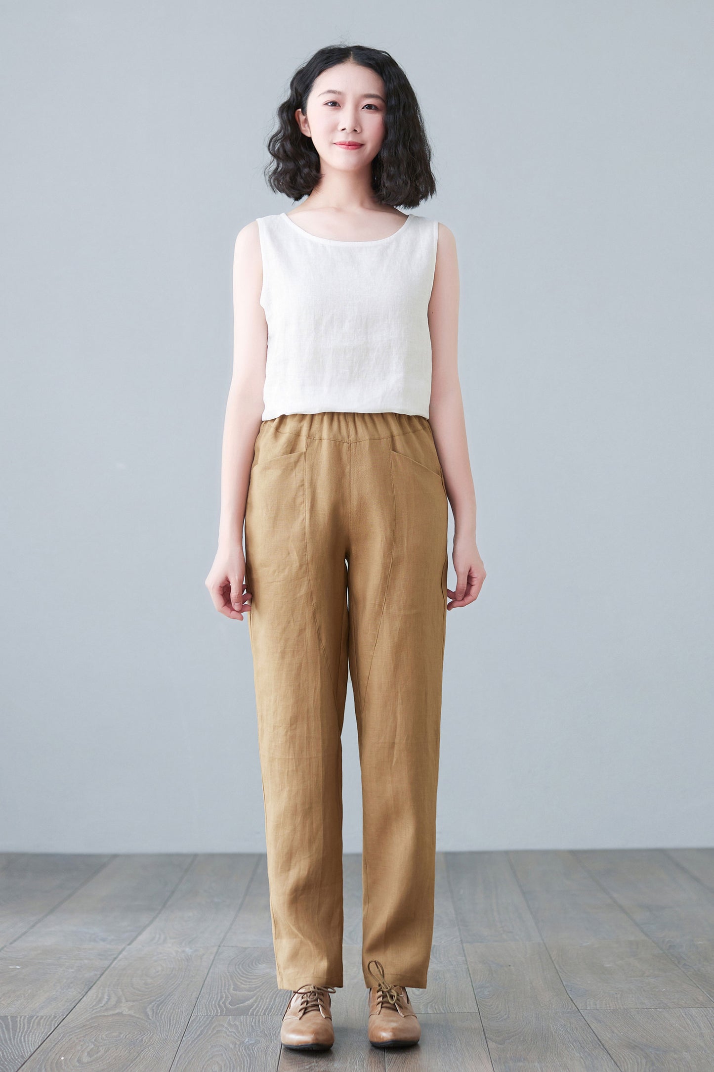 Womens Casual Elastic Waist Linen Pants C2645