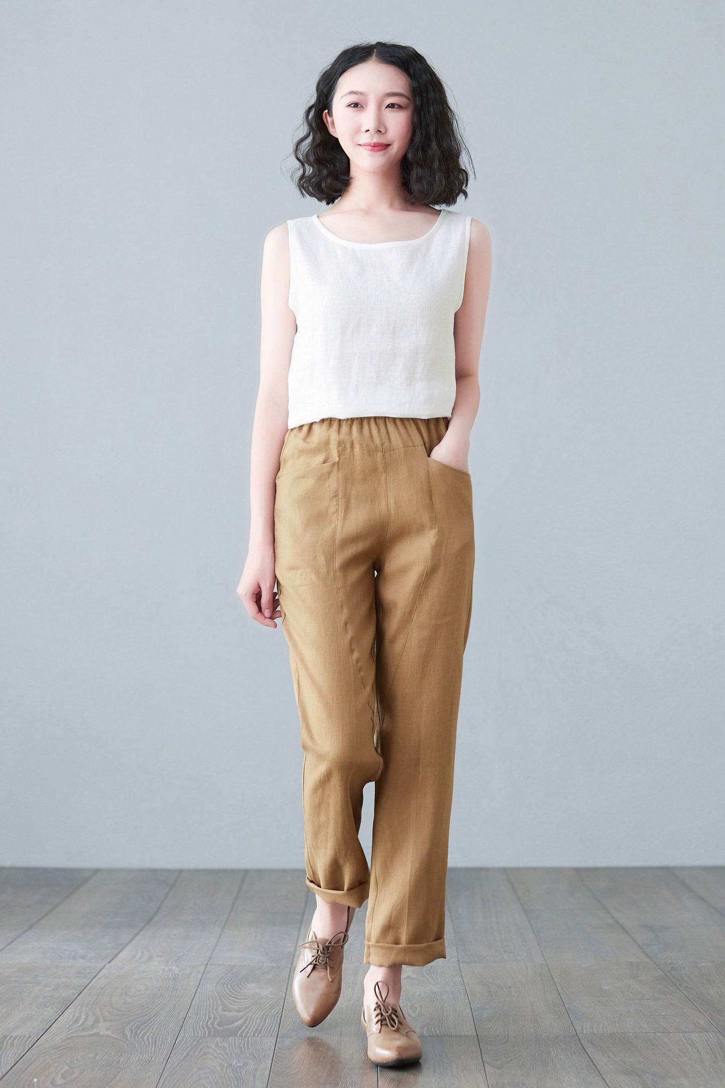 Womens Casual Elastic Waist Linen Pants C2645