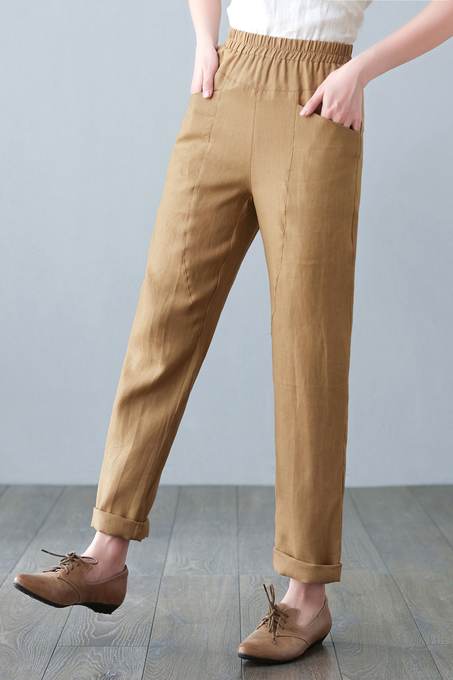 Womens Casual Elastic Waist Linen Pants C2645