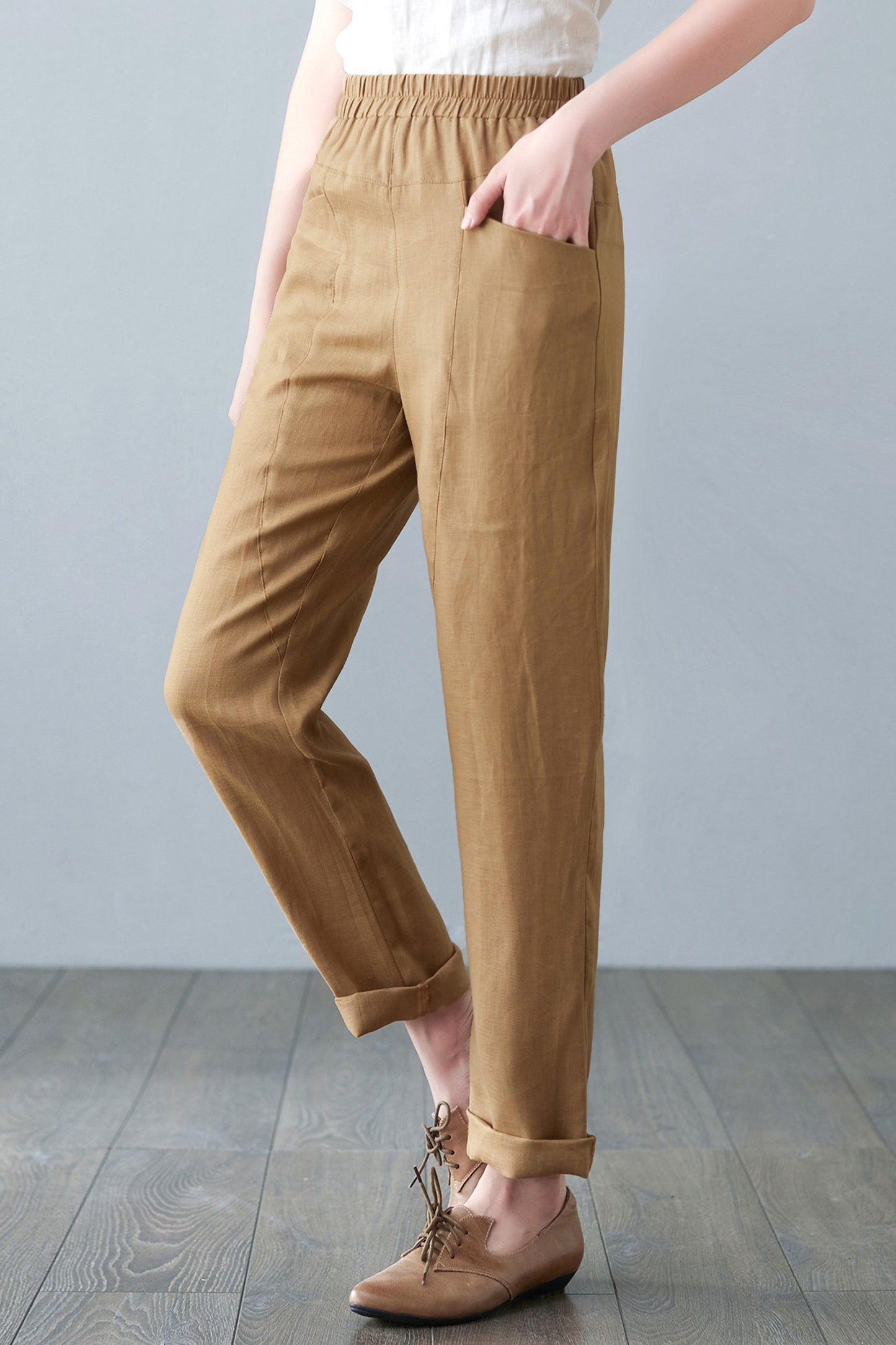 Womens Casual Elastic Waist Linen Pants C2645