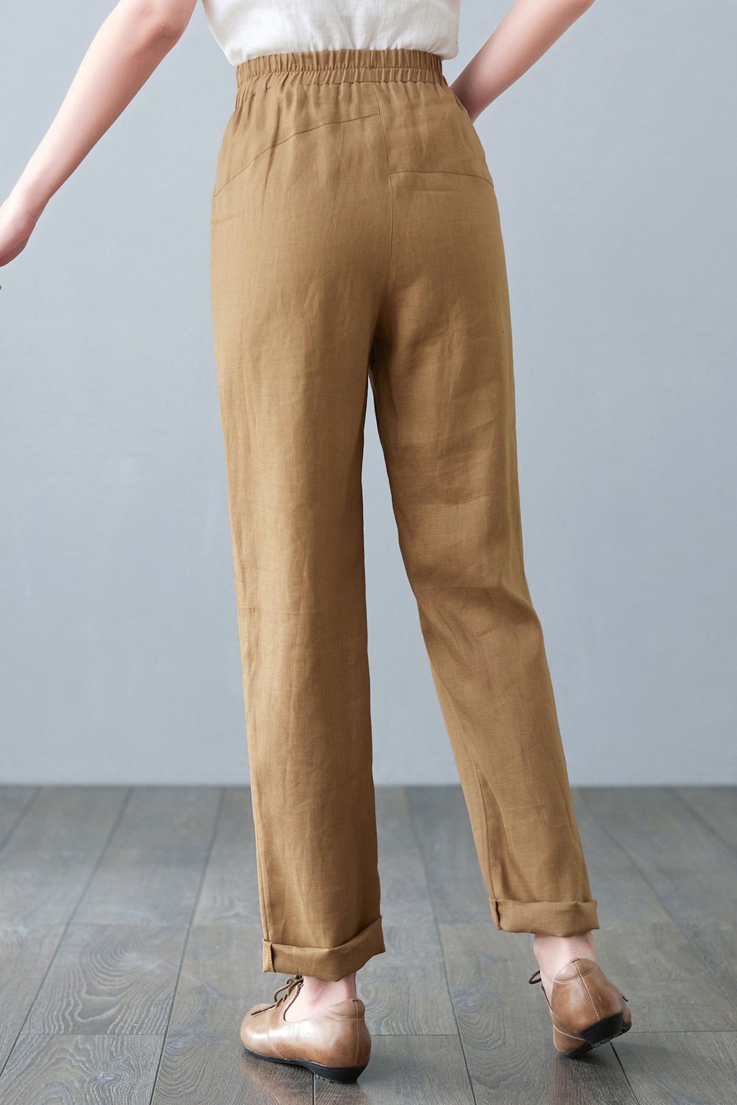 Womens Casual Elastic Waist Linen Pants C2645