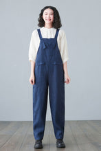 Load image into Gallery viewer, Plus size Linen overalls in blue C2651
