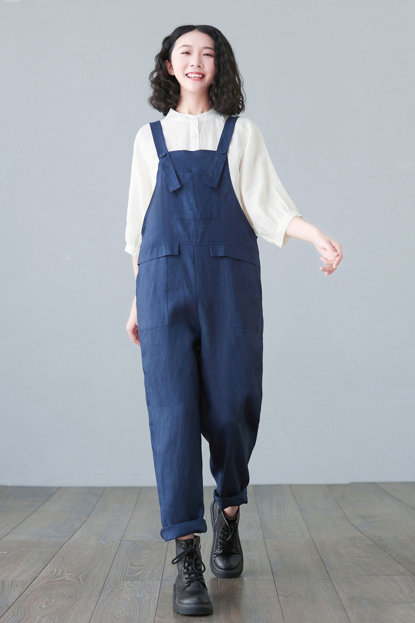 Plus size Linen overalls in blue C2651