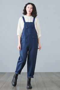 Plus size Linen overalls in blue C2651