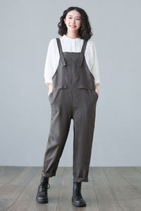 womens Gray linen jumpsuit with pockets C2650