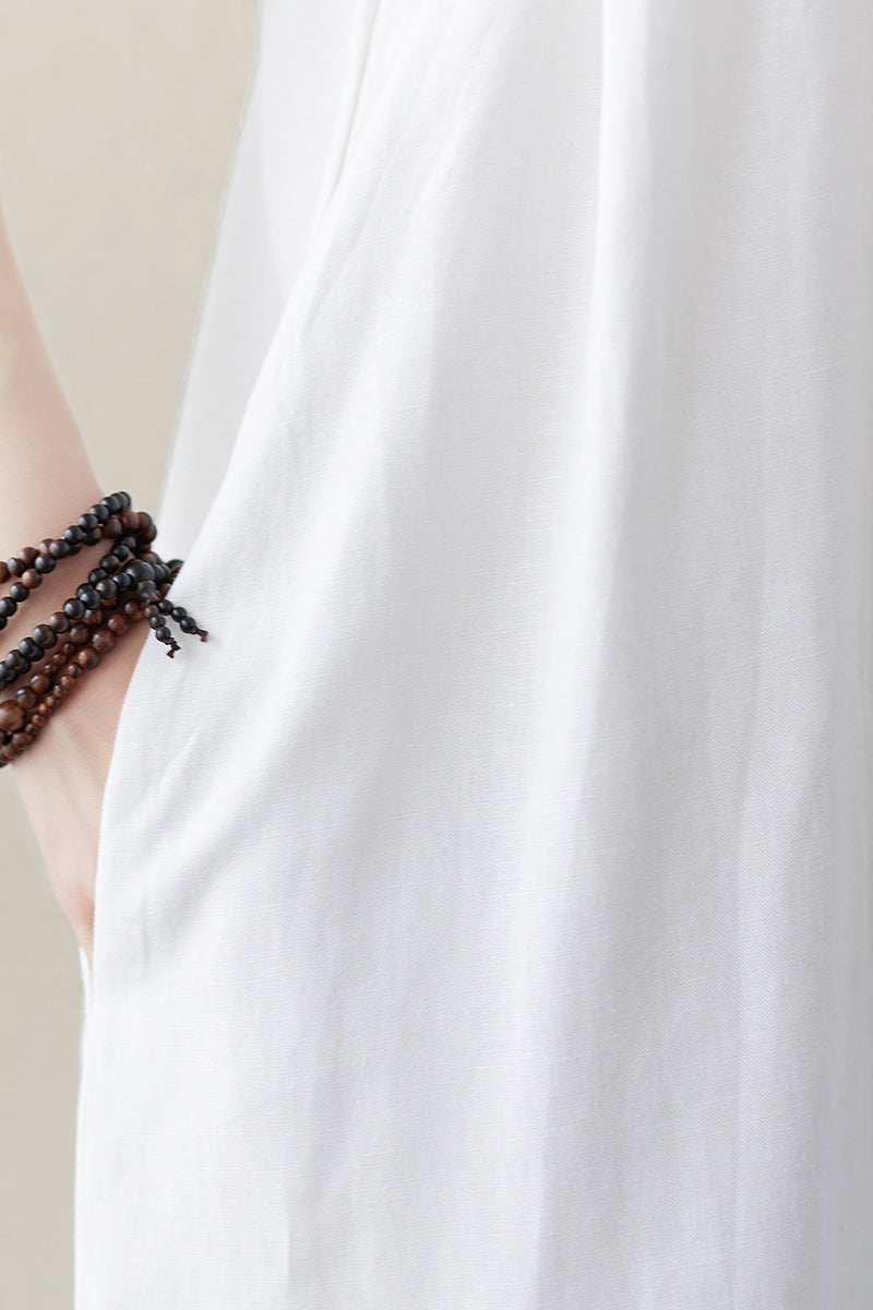 White Summer Sleeveless Midi Linen Dress C2839