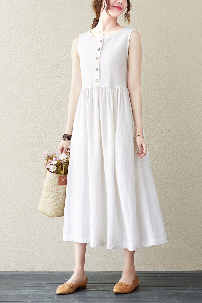 Vintage Inspired White Summer Sleeveless Dress C2842