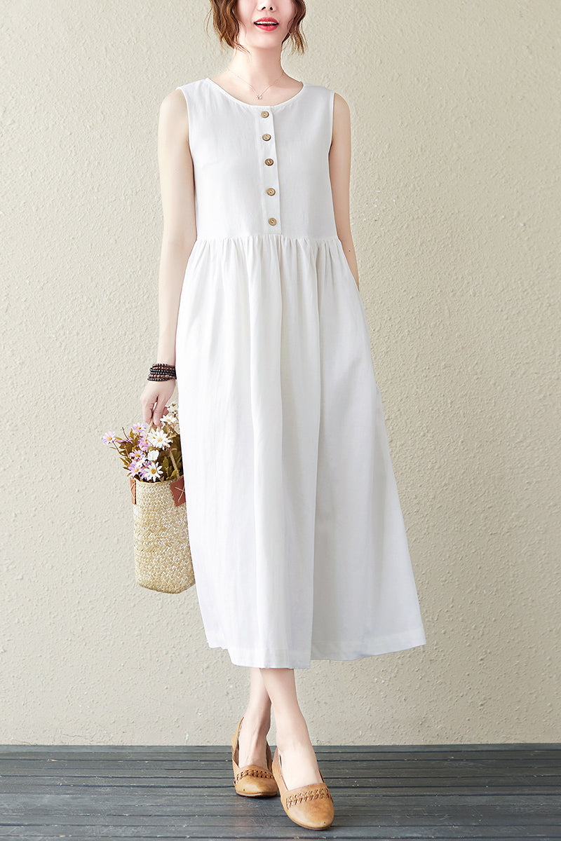 Vintage Inspired White Summer Sleeveless Dress C2842