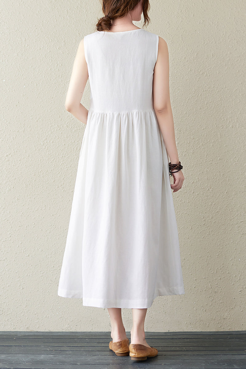 Vintage Inspired White Summer Sleeveless Dress C2842