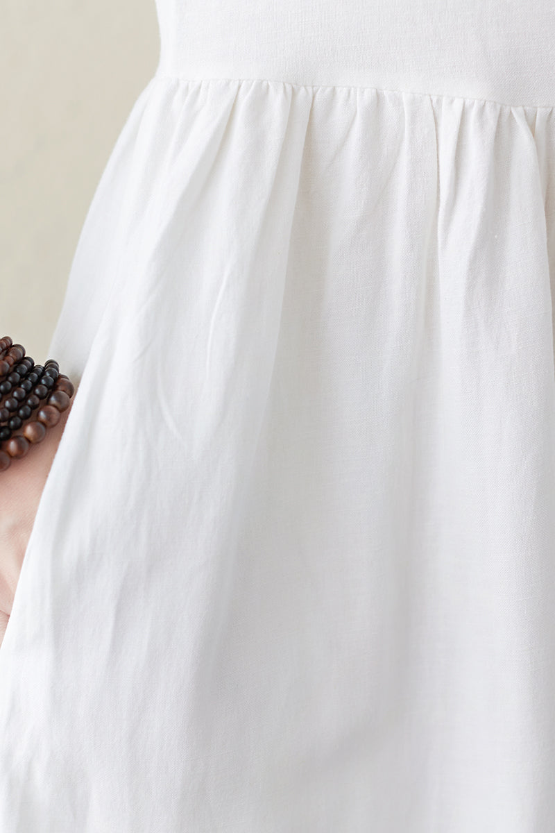 White Linen Cotton Sleeveless Dress - Vintage Inspired with Button Front C2842