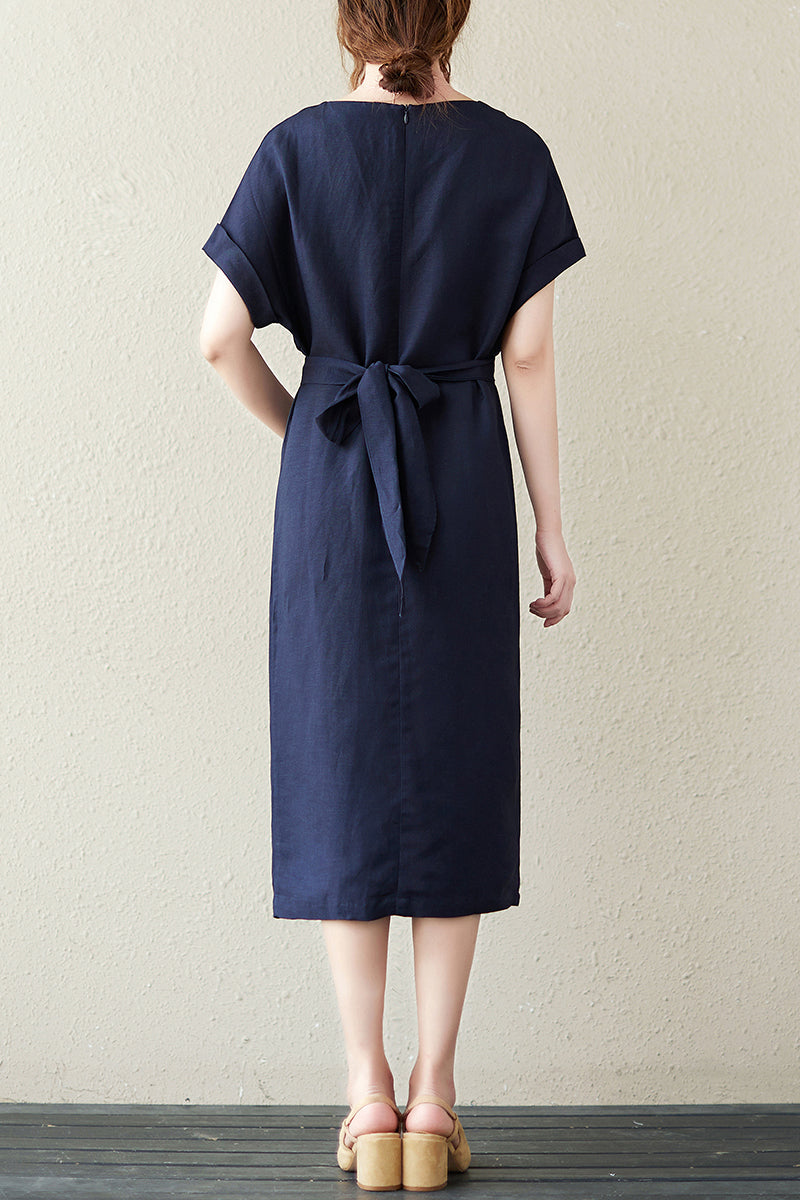 New Summer Women Cotton Linen Dress C2843