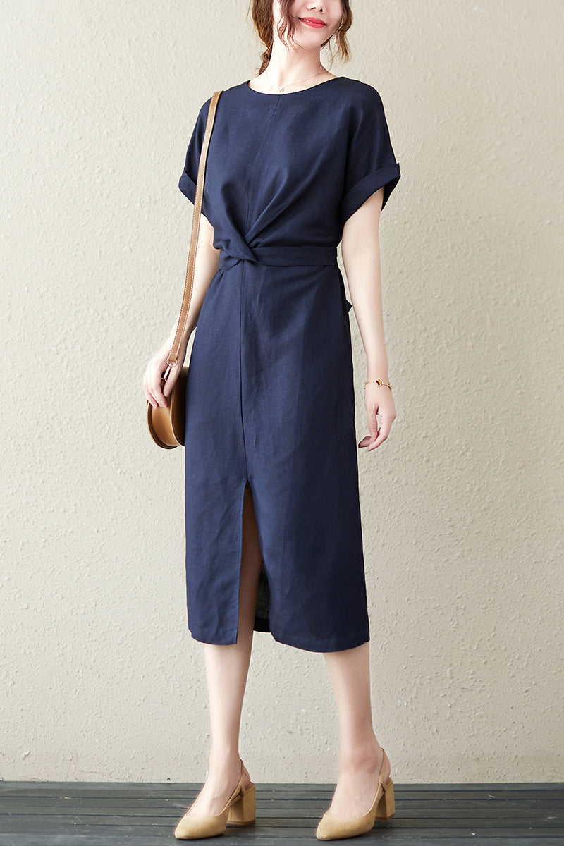 New Summer Women Cotton Linen Dress C2843