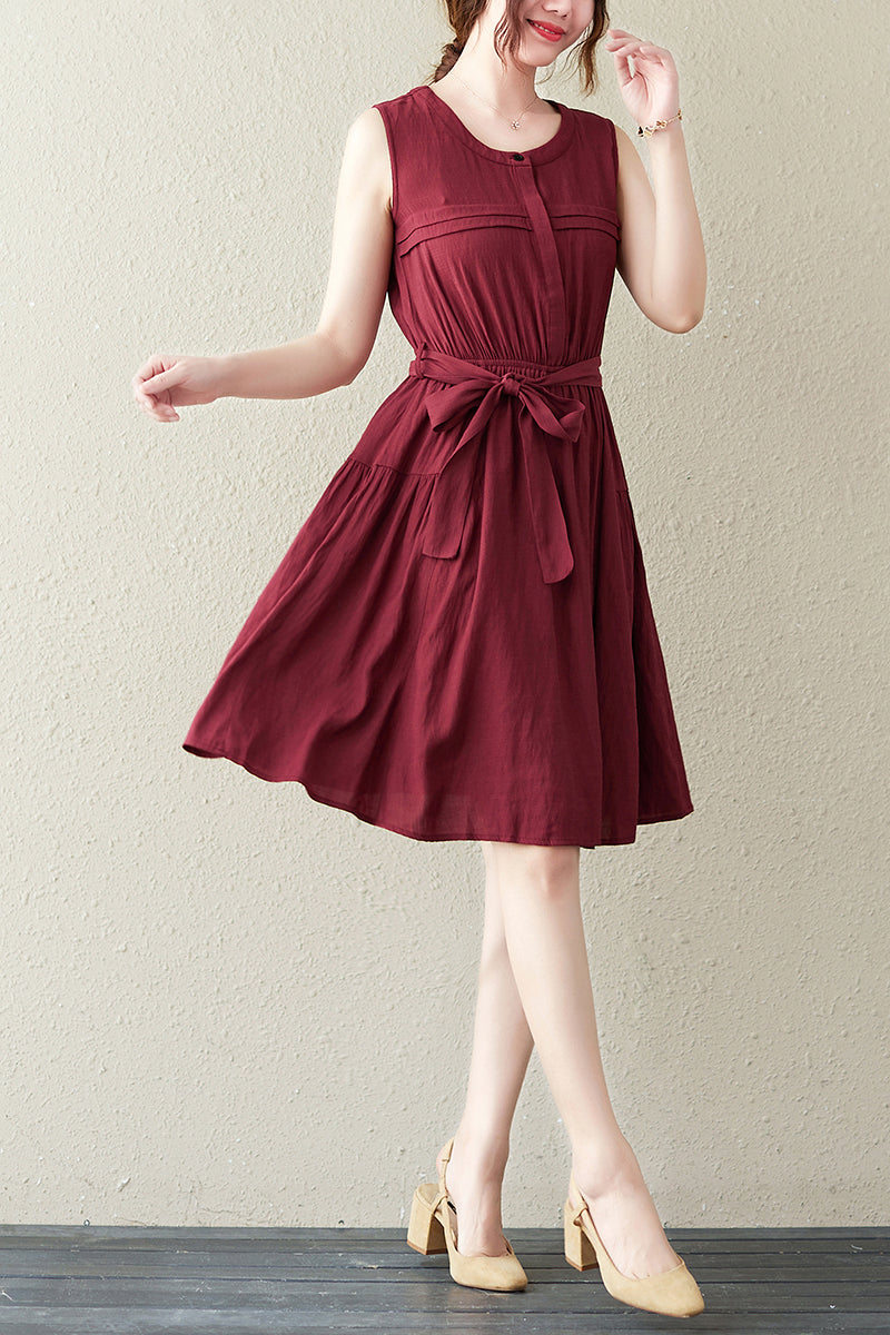 Women Summer Cotton Linen Sleeveless Dress C2844