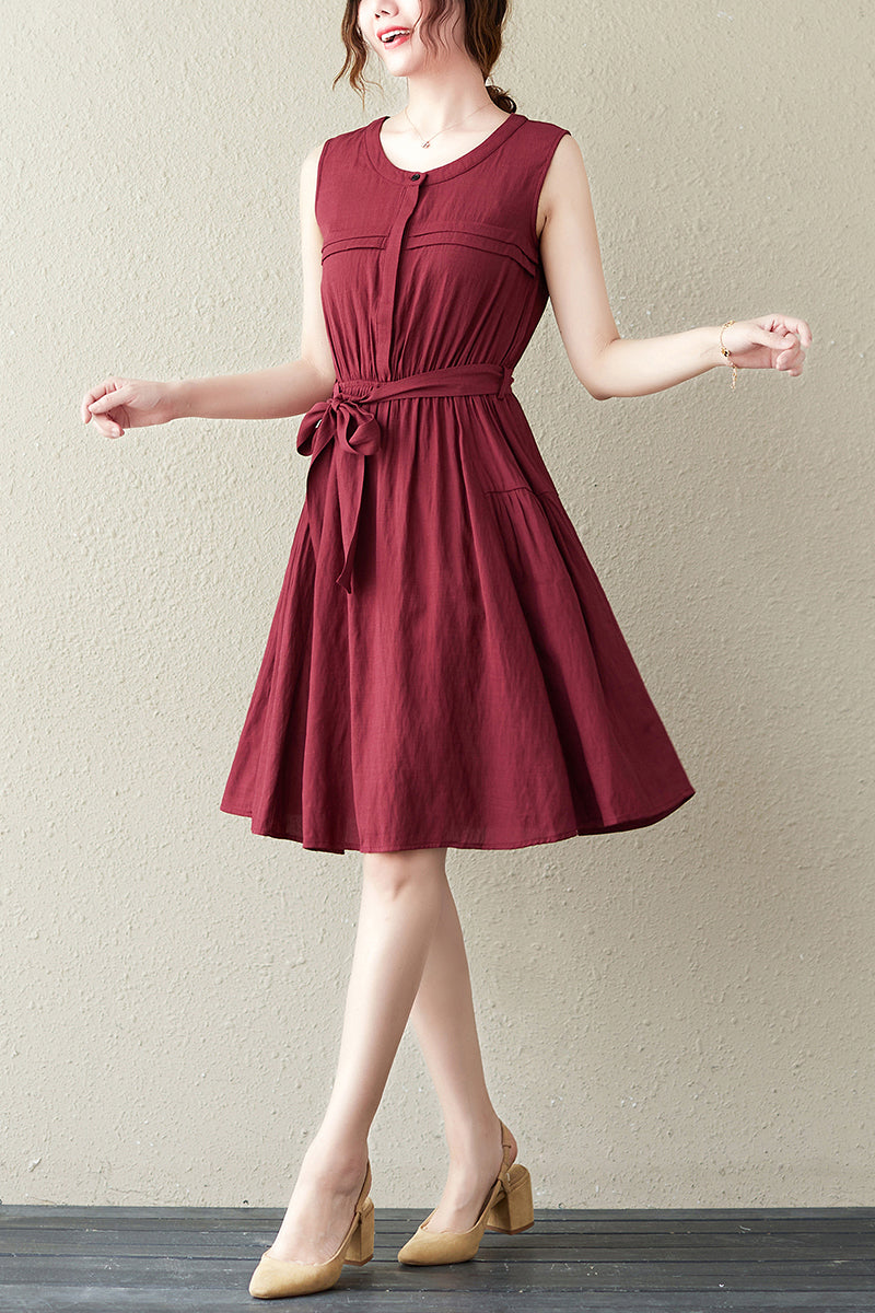 Women Summer Cotton Linen Sleeveless Dress C2844