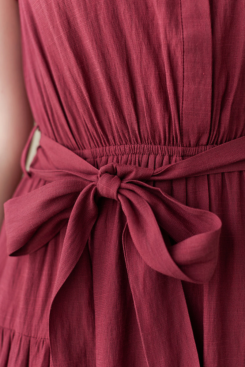 Women Summer Cotton Linen Sleeveless Dress C2844