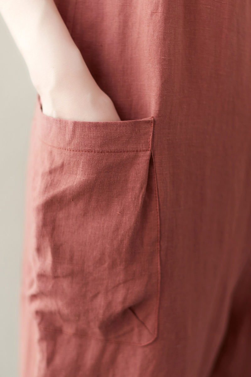 Orange Casual Cropped Linen Overalls C2845