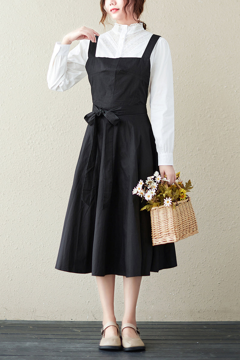 Spring Summer Black Suspender Midi Dress C2846
