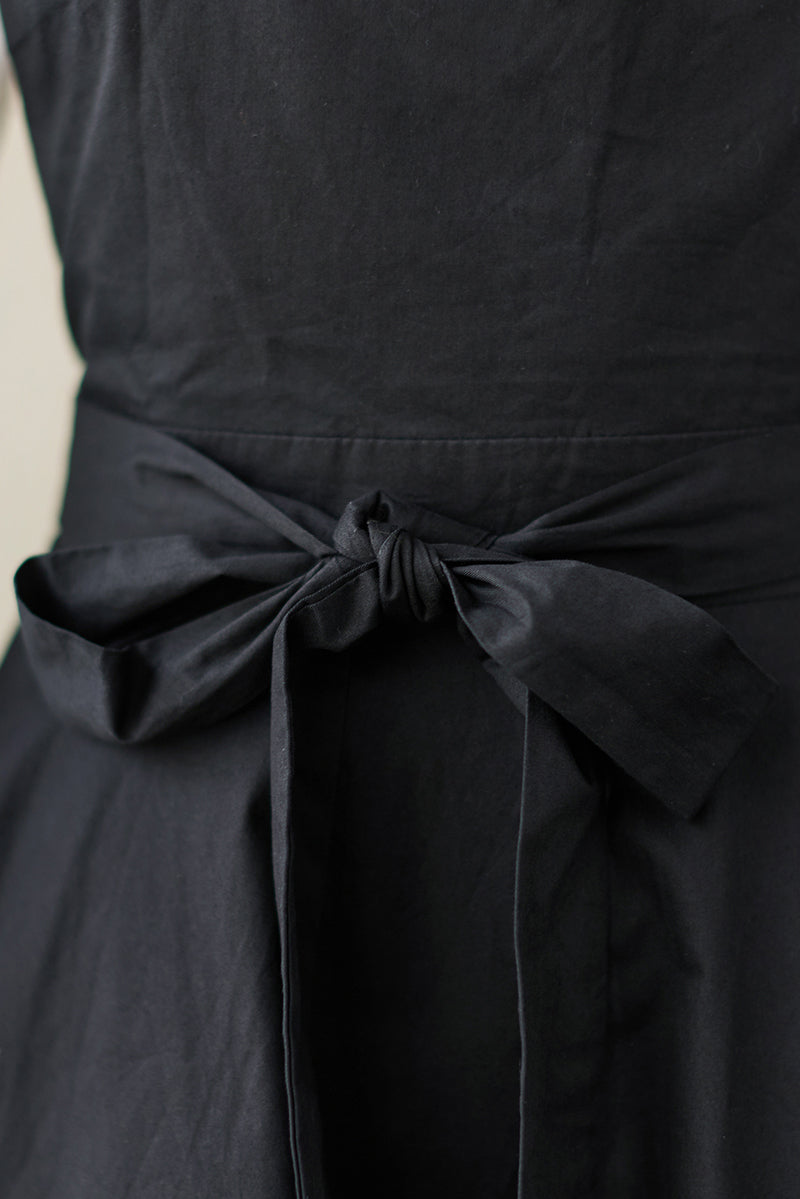 Black Cotton Suspender Midi Dress - Flowy A-Line Silhouette C2846