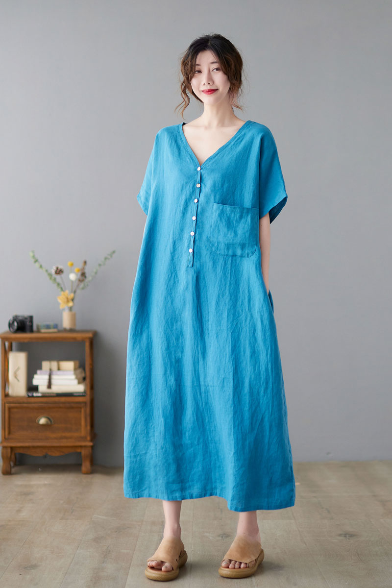 Simple Summer Linen Dress Women C224601