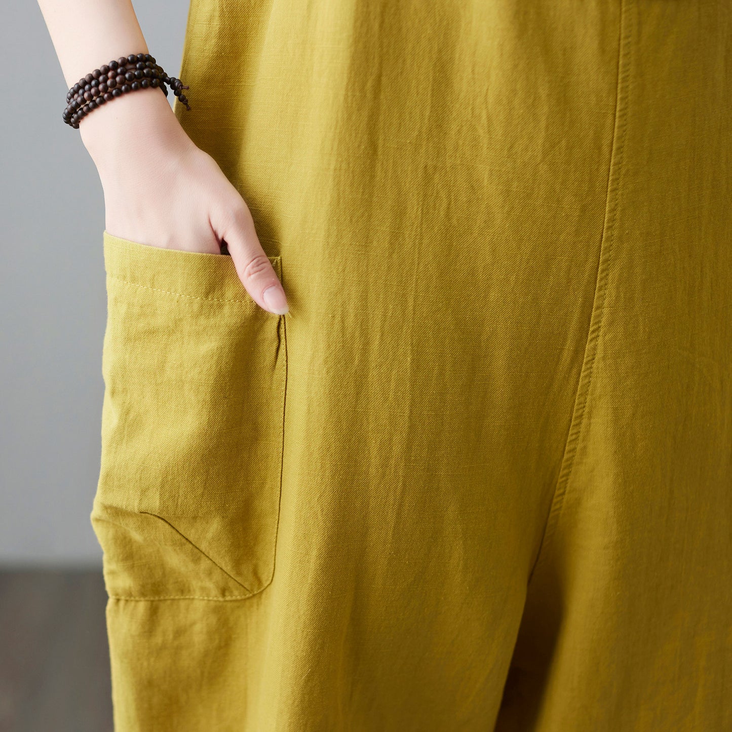 Yellow Casual Cropped Linen Jumpsuits C2100