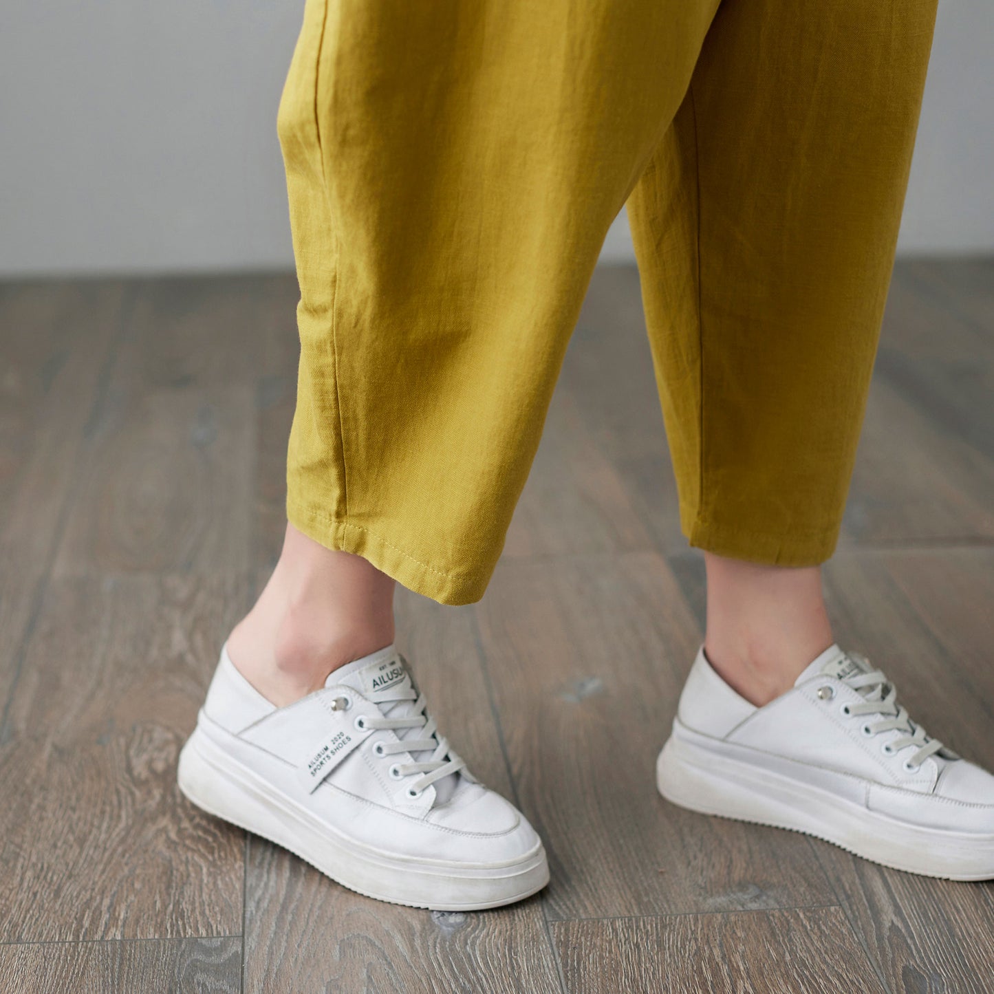 Yellow Casual Cropped Linen Jumpsuits C2100