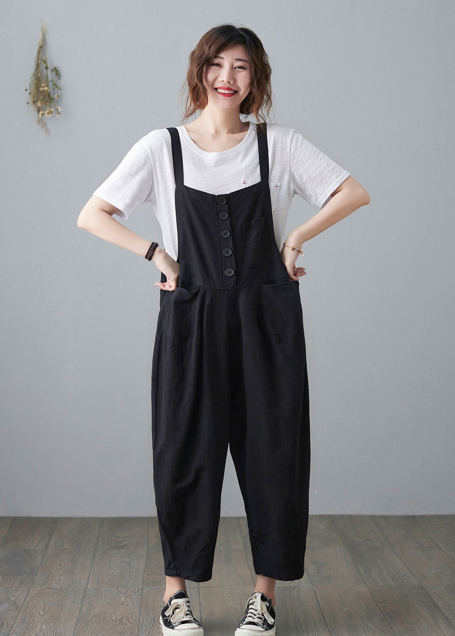 Black Casual Cropped Linen Jumpsuits C210201