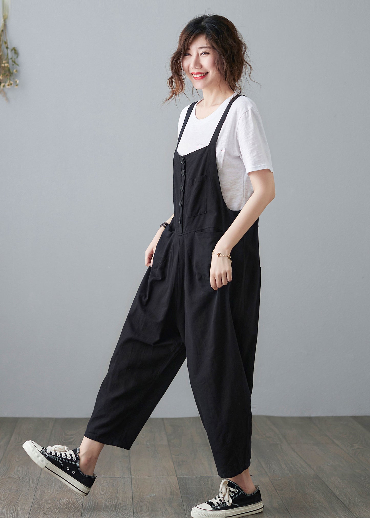 Black Casual Cropped Linen Jumpsuits C210201