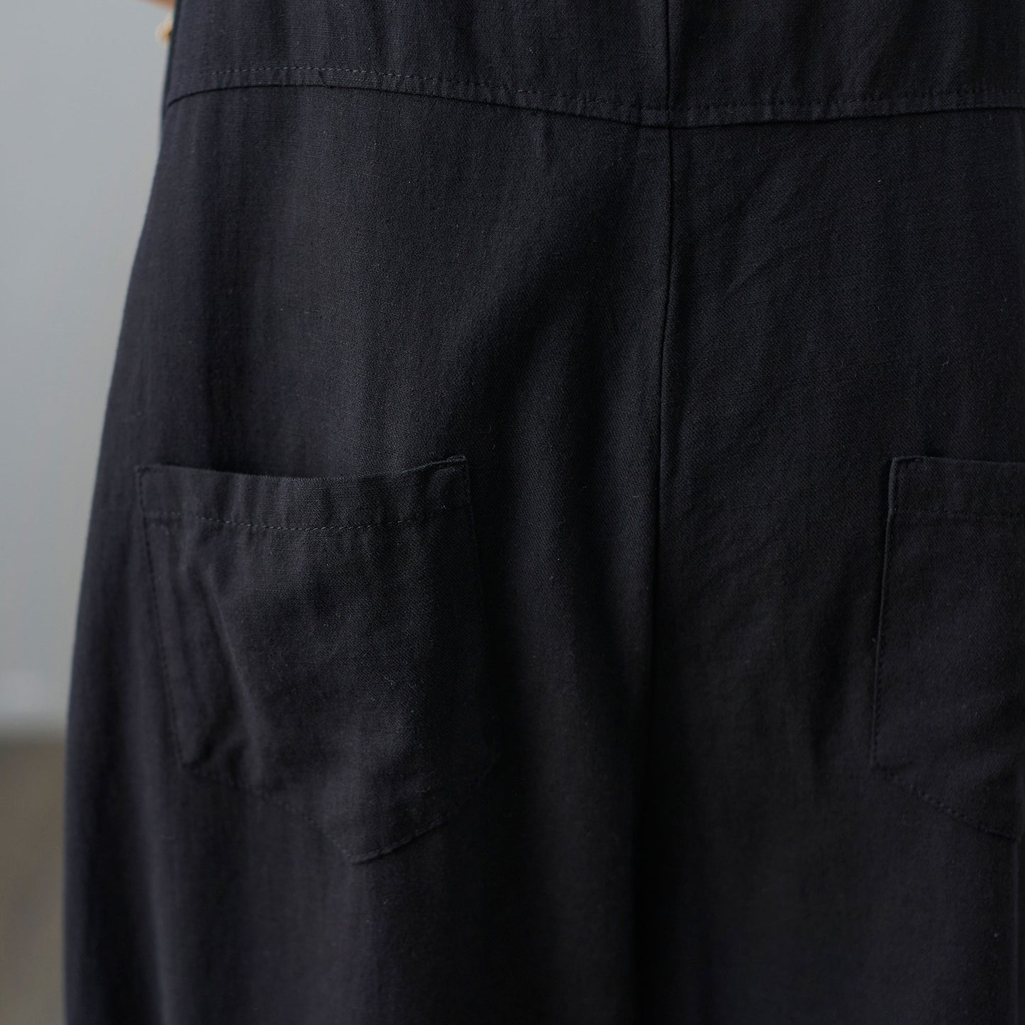 Black Casual Cropped Linen Jumpsuits C210201