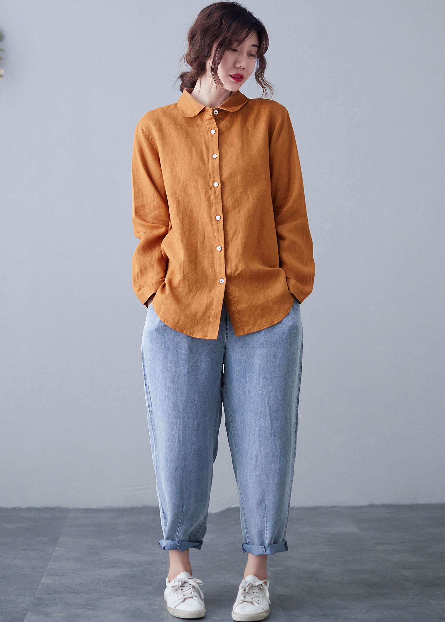 Women Long Sleeve Linen Shirt C2120