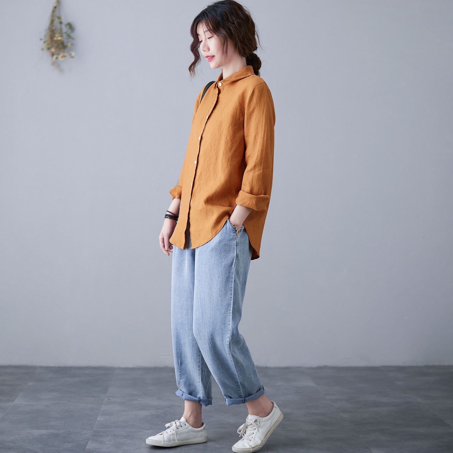 Women Long Sleeve Linen Shirt C2120