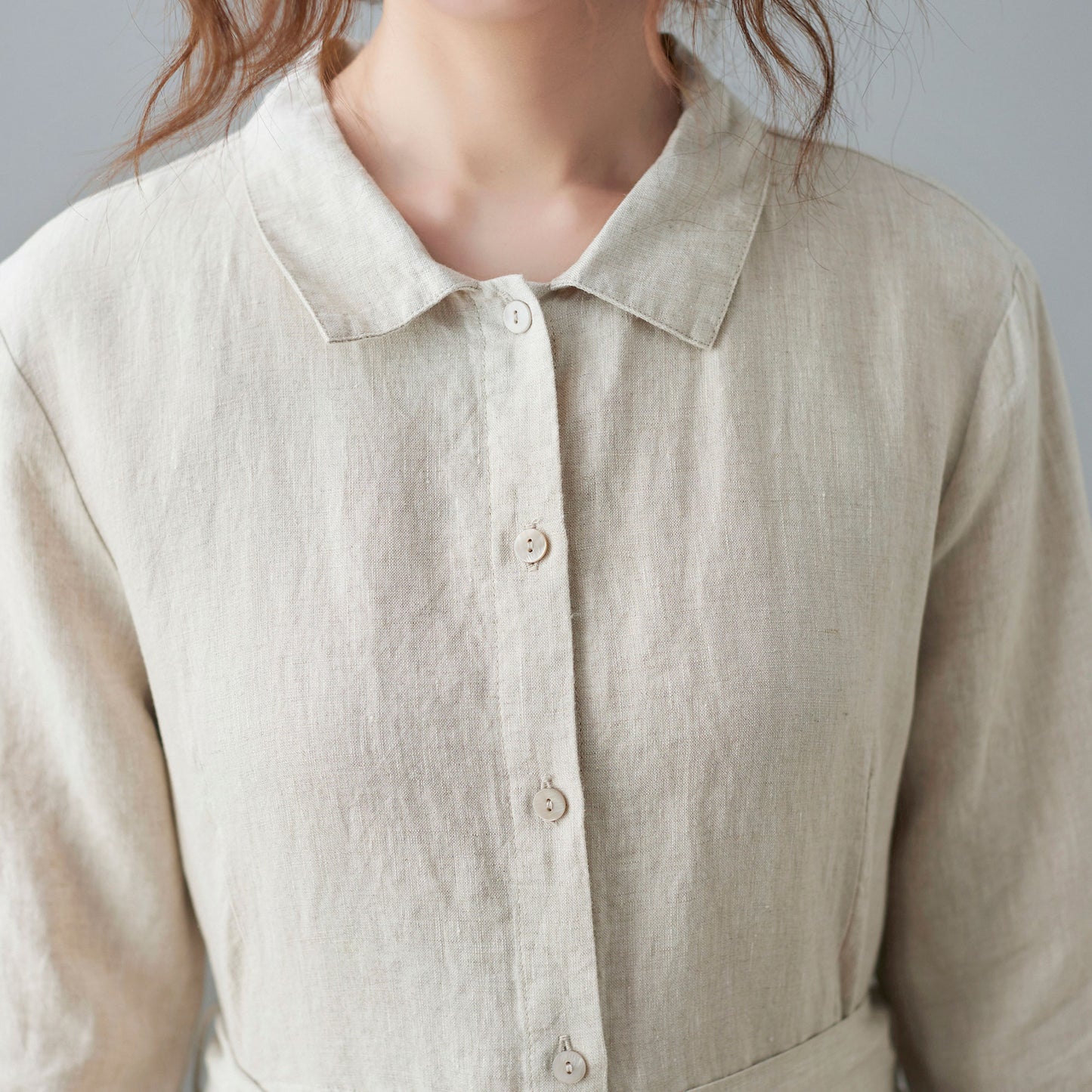 Collared Midi Linen Shirt Dress for Women C210502