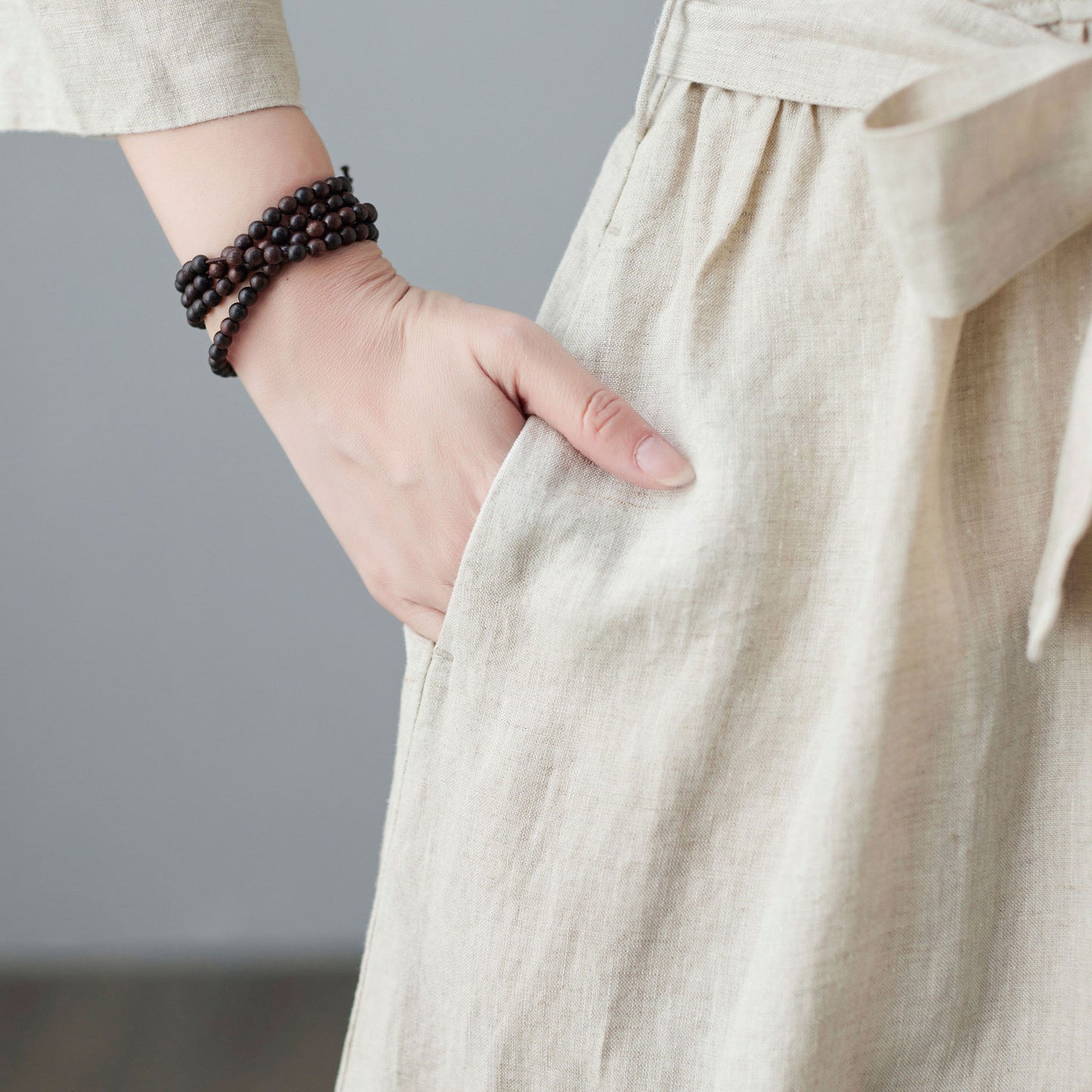 Collared Midi Linen Shirt Dress for Women C210502