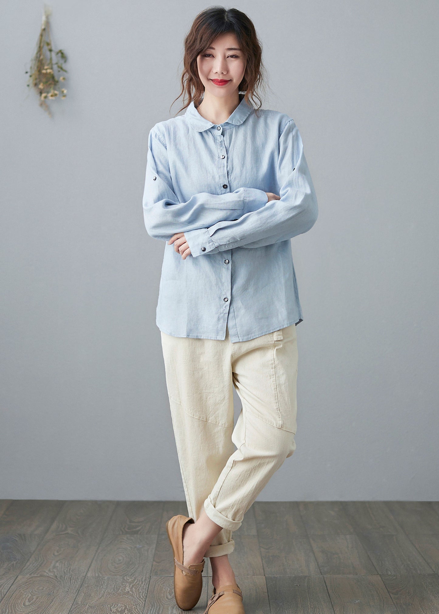 Loose Spring Linen Shirt Blouse C210901