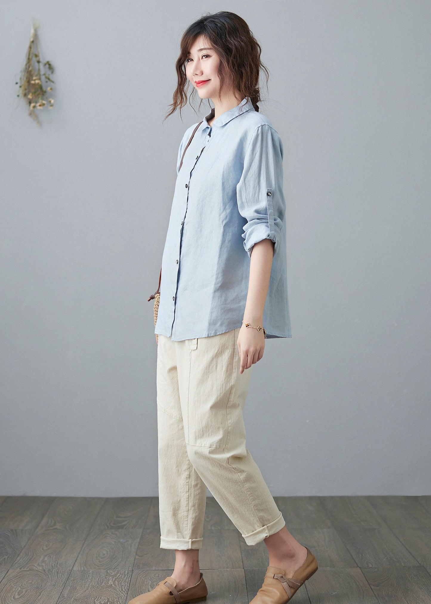 Loose Spring Linen Shirt Blouse C210901