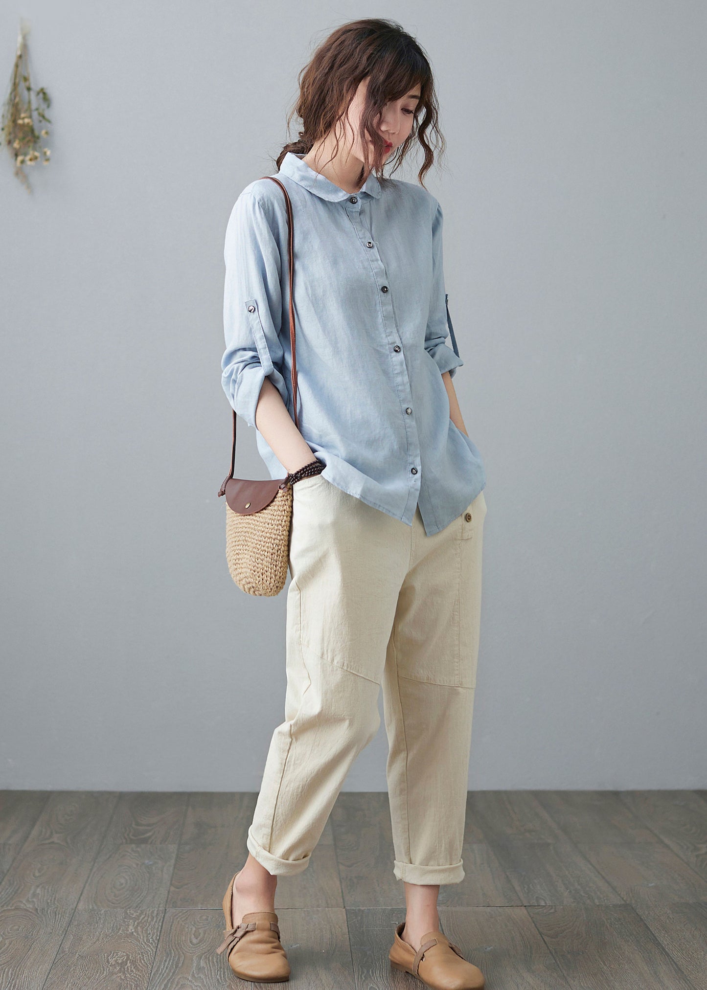 Loose Spring Linen Shirt Blouse C210901