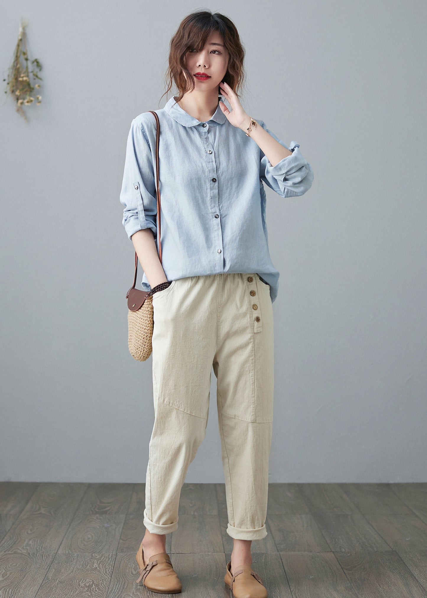 Loose Spring Linen Shirt Blouse C210901