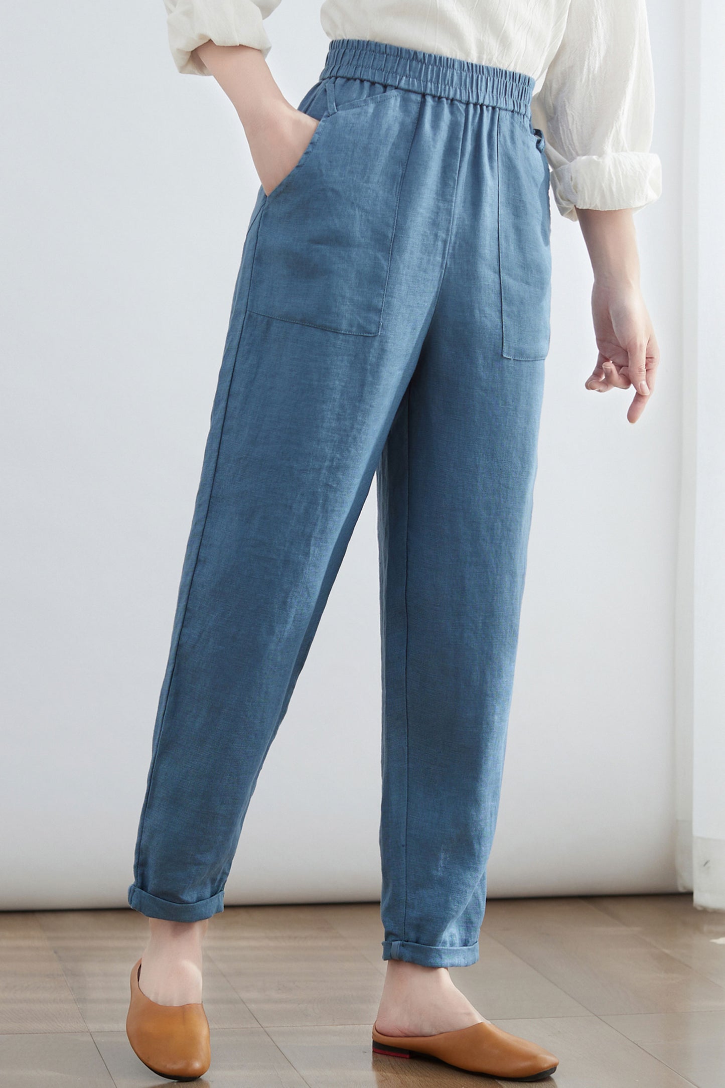 Womens Cropped Slacks Pants in Blue C2676