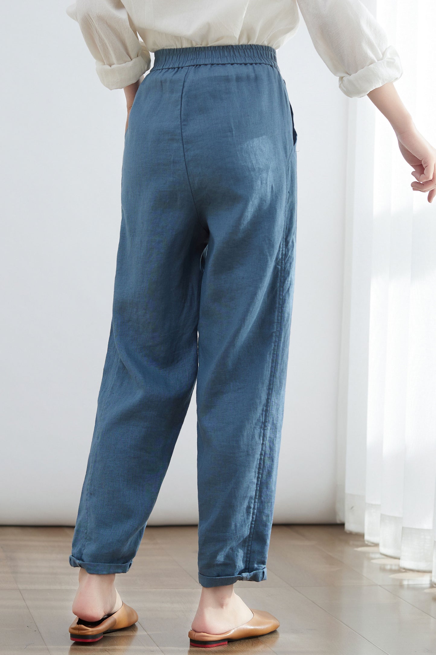 Womens Cropped Slacks Pants in Blue C2676