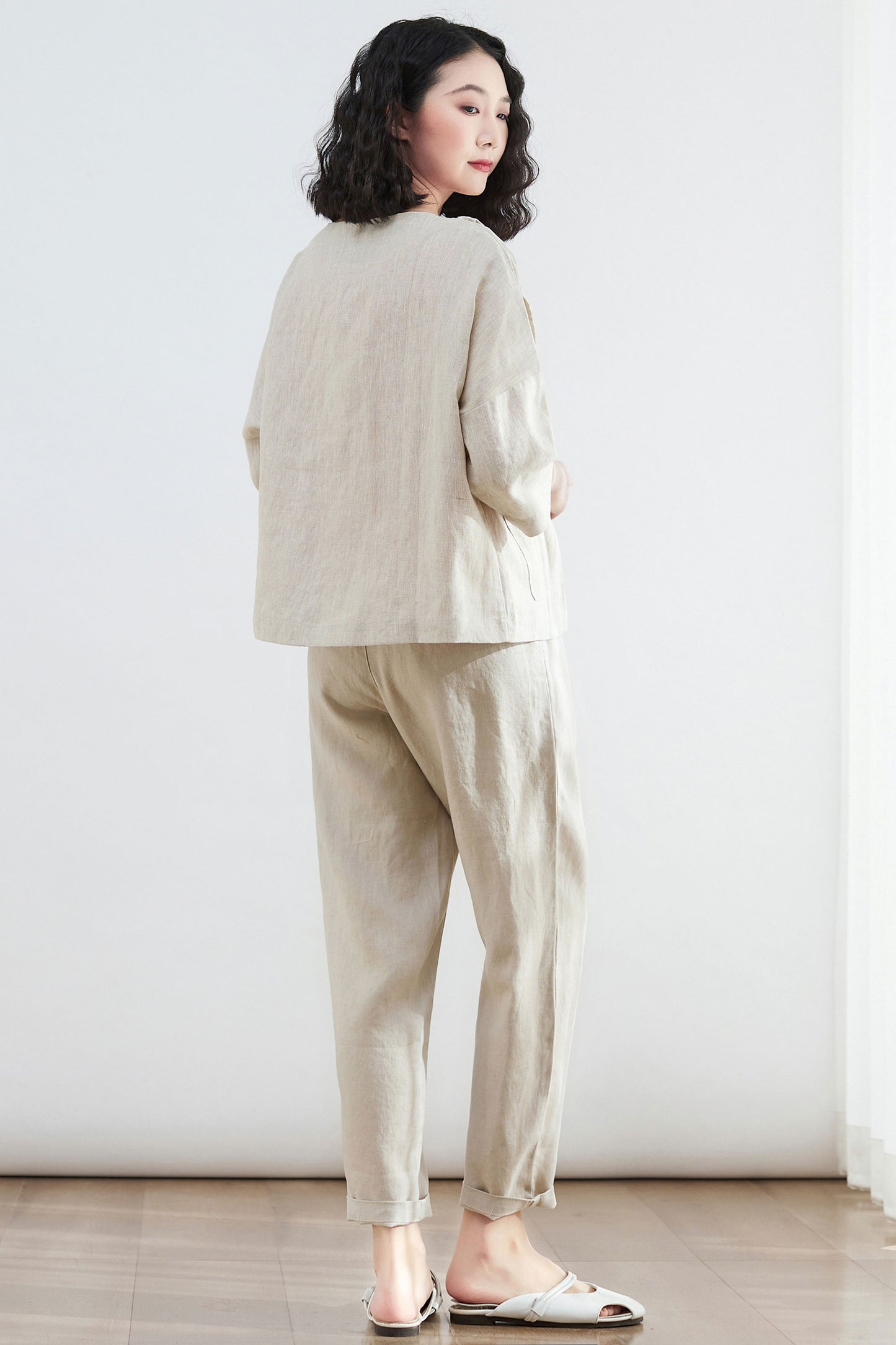 womens oversized causal linen Cardigan tops C2681