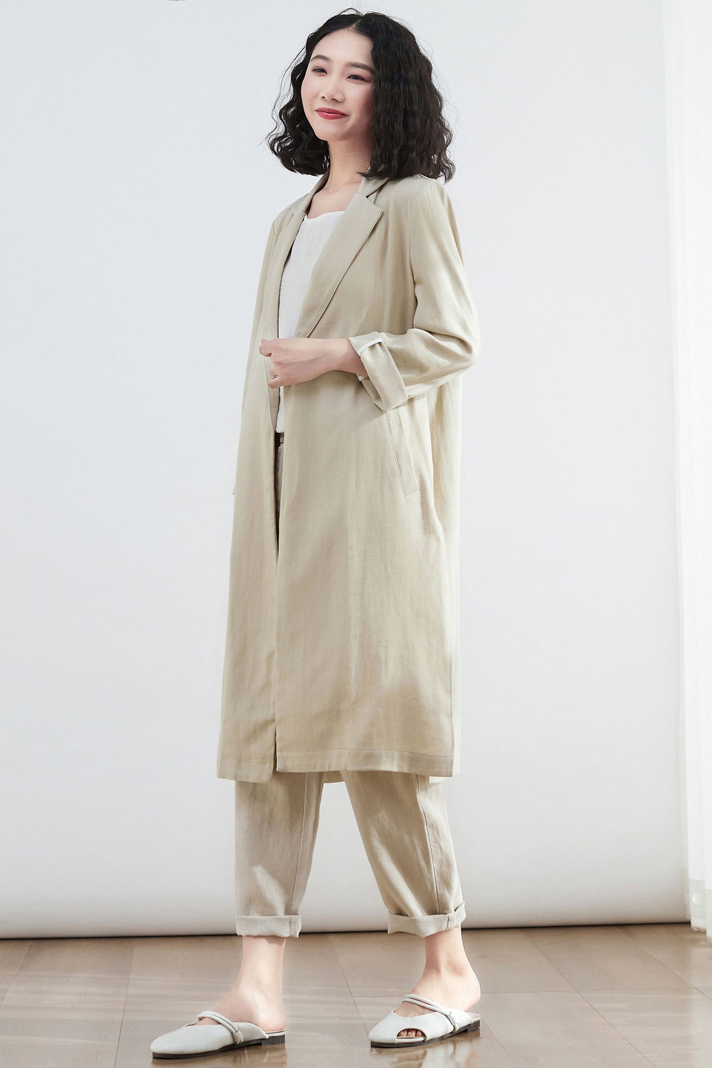 Simple Retro Linen Trench Coat C2682