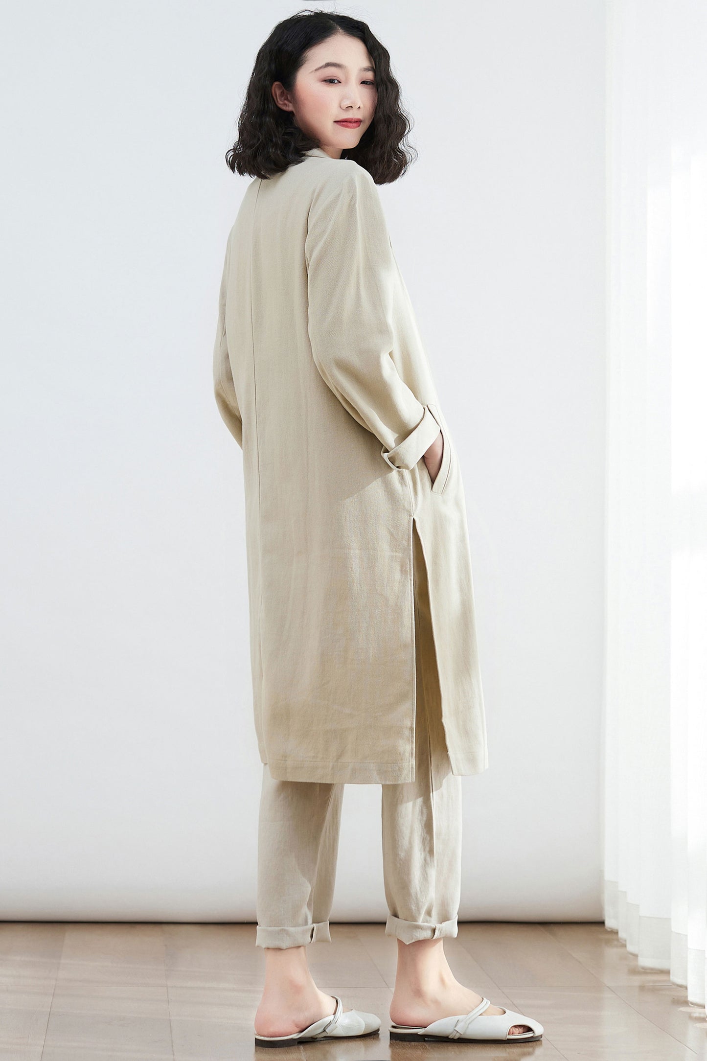 Simple Retro Linen Trench Coat C2682