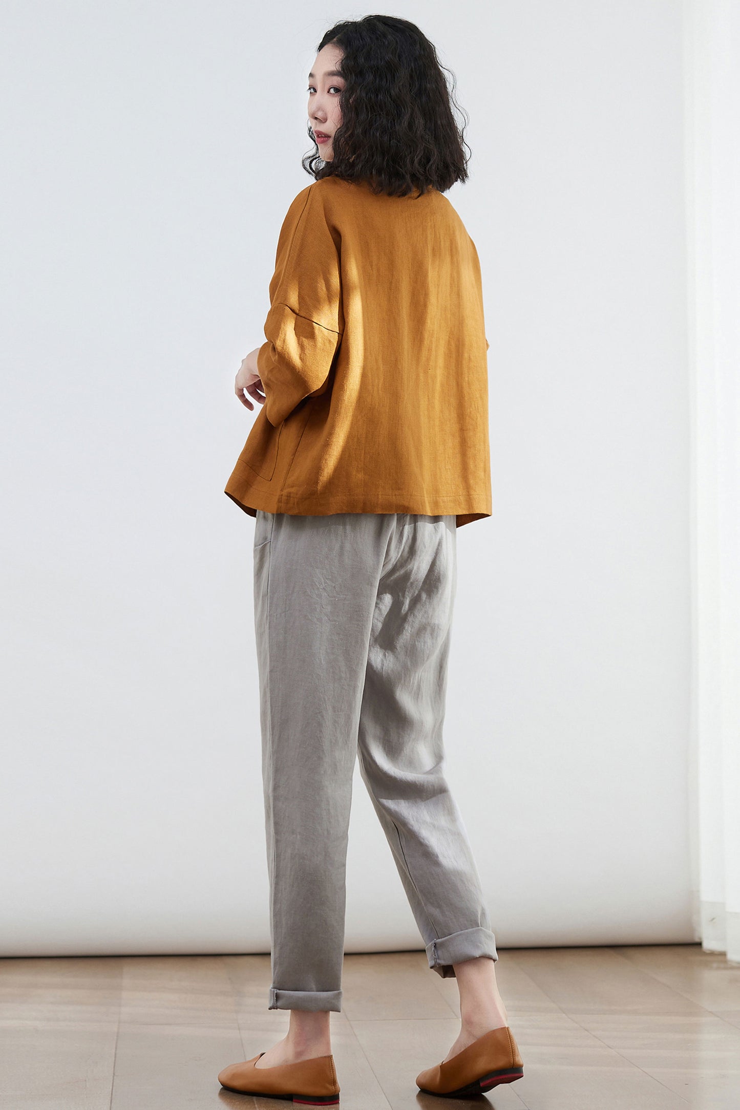 womens loose fit linen Cardigan tops C2684