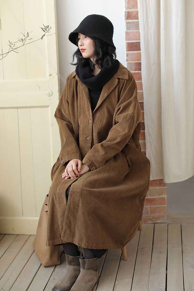 Brown Plus Size Corduroy Coat C2448