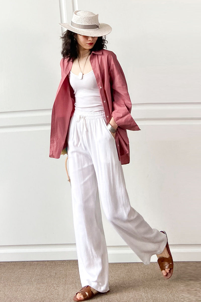 Elastic Waist Women Cotton Linen Casual Pants C2887