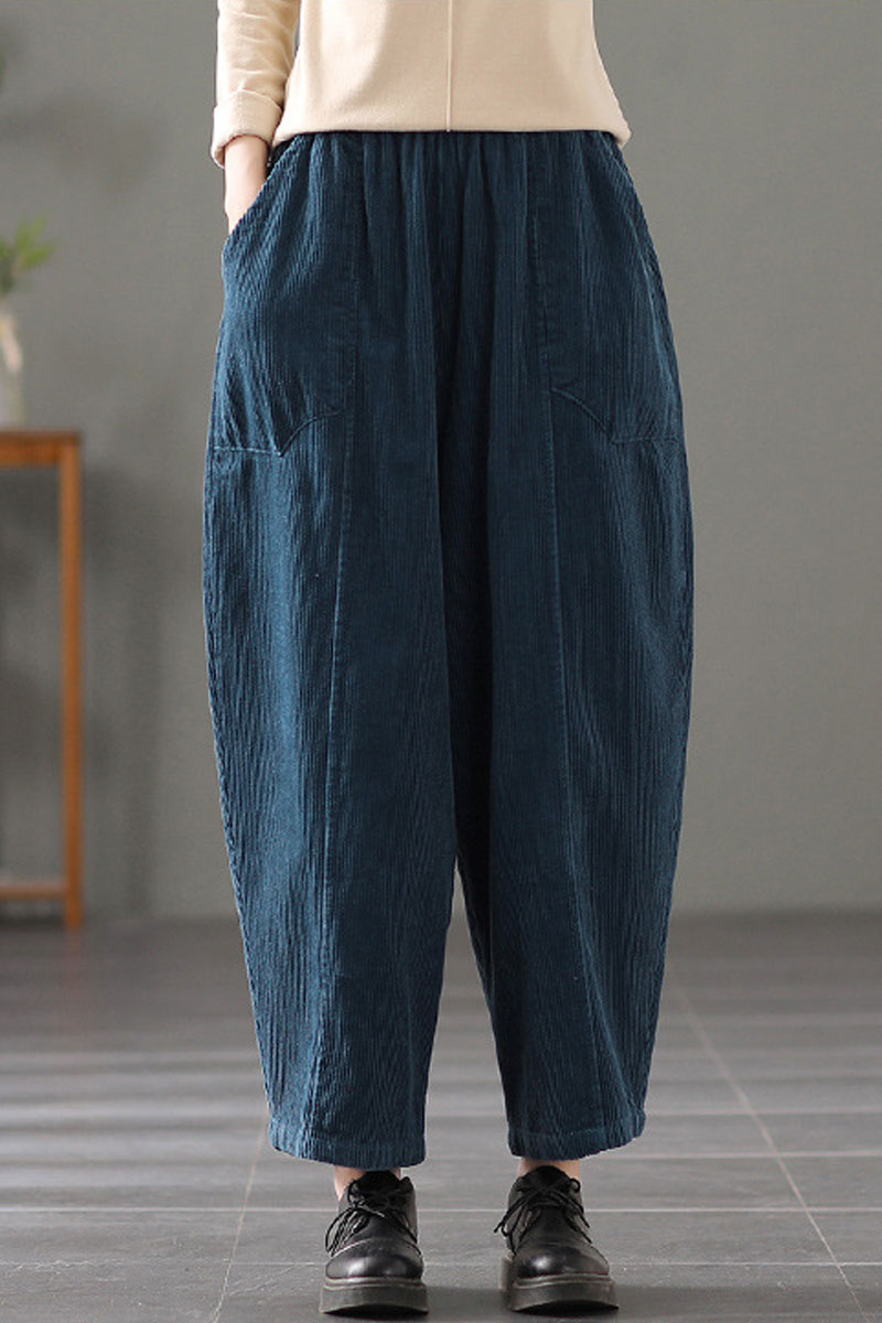 Blue Elastic Waist Corduroy Pants C2442